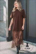 White Floral Patchwork Short Sleeve T Shirt Loose Maxi Dress