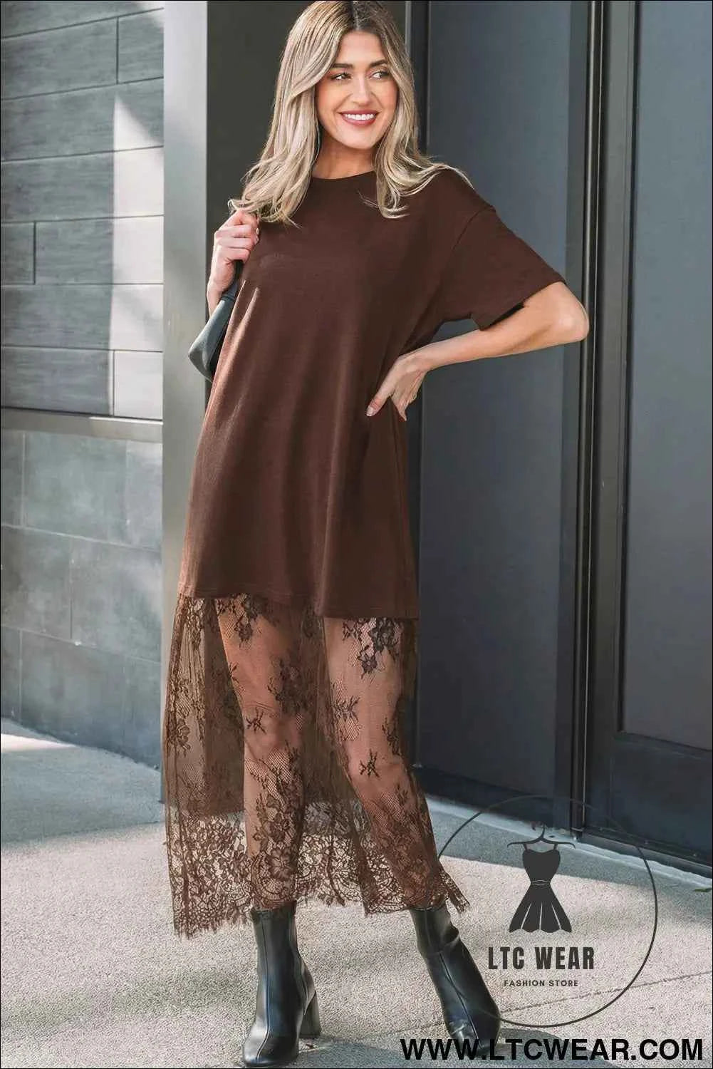 White Floral Patchwork Short Sleeve T Shirt Loose Maxi Dress