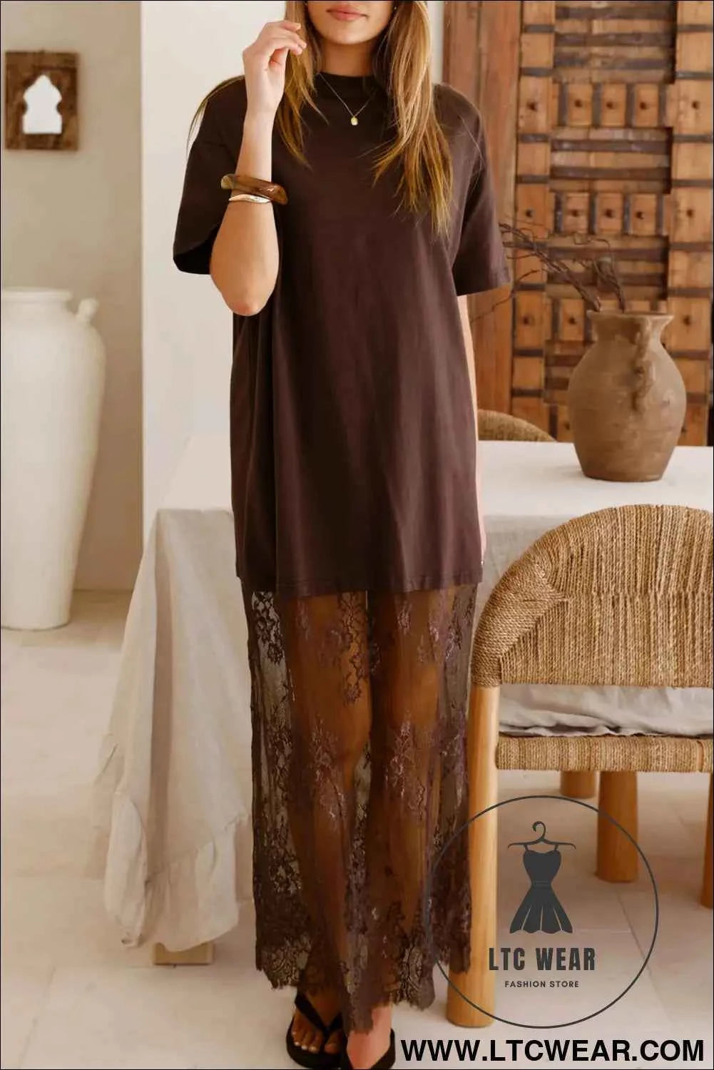 White Floral Patchwork Short Sleeve T Shirt Loose Maxi Dress