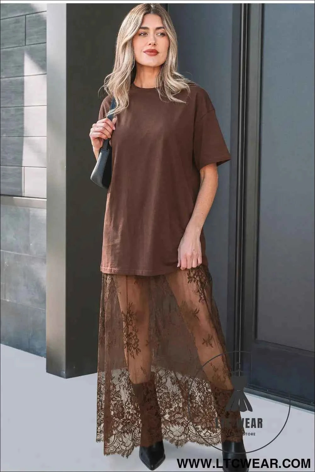 White Floral Patchwork Short Sleeve T Shirt Loose Maxi Dress