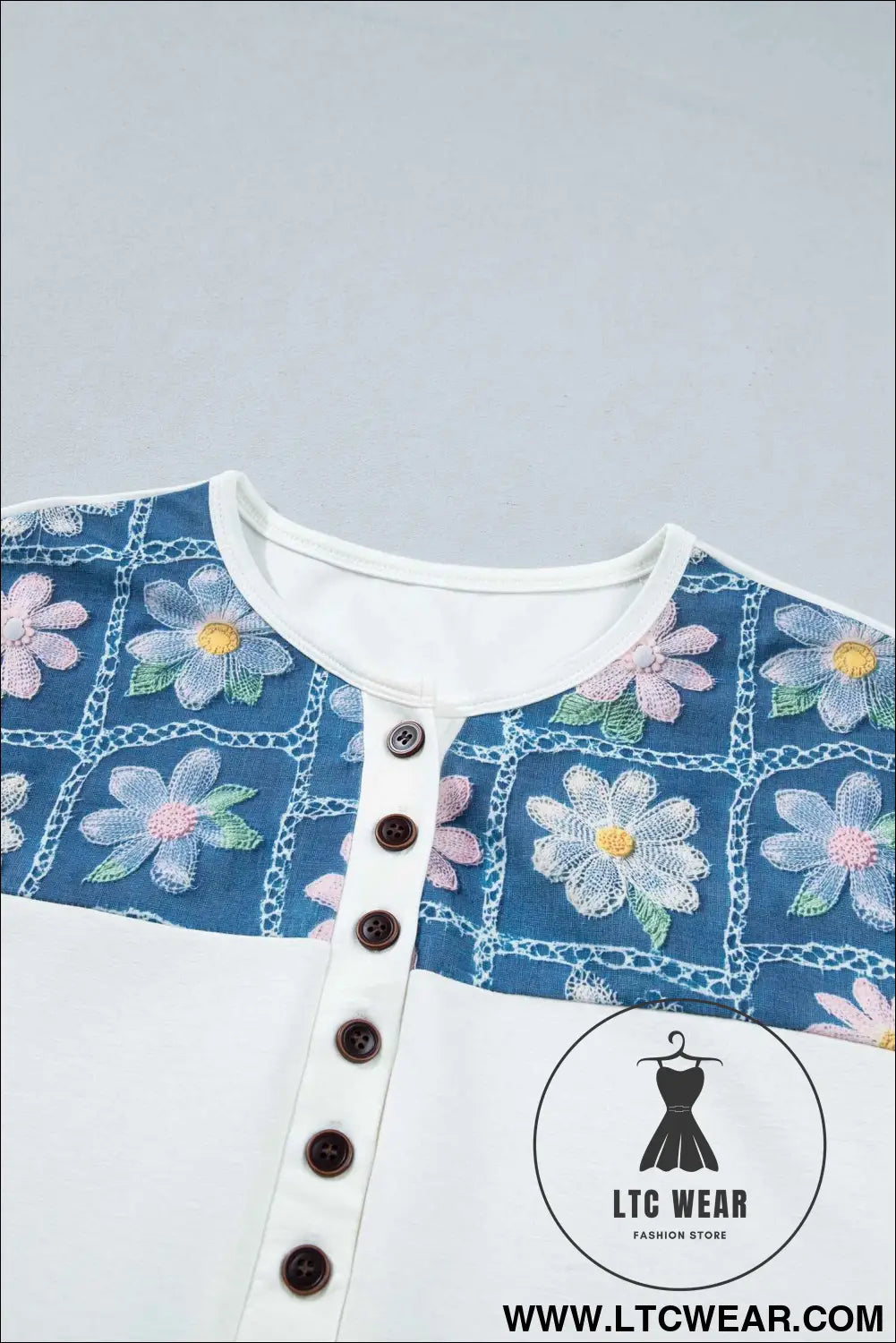 White Floral Patchwork Short Sleeve Viscose Blend Blouse