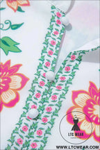 White Floral Embroidered 3/4 Sleeve Tiered Maxi Dress