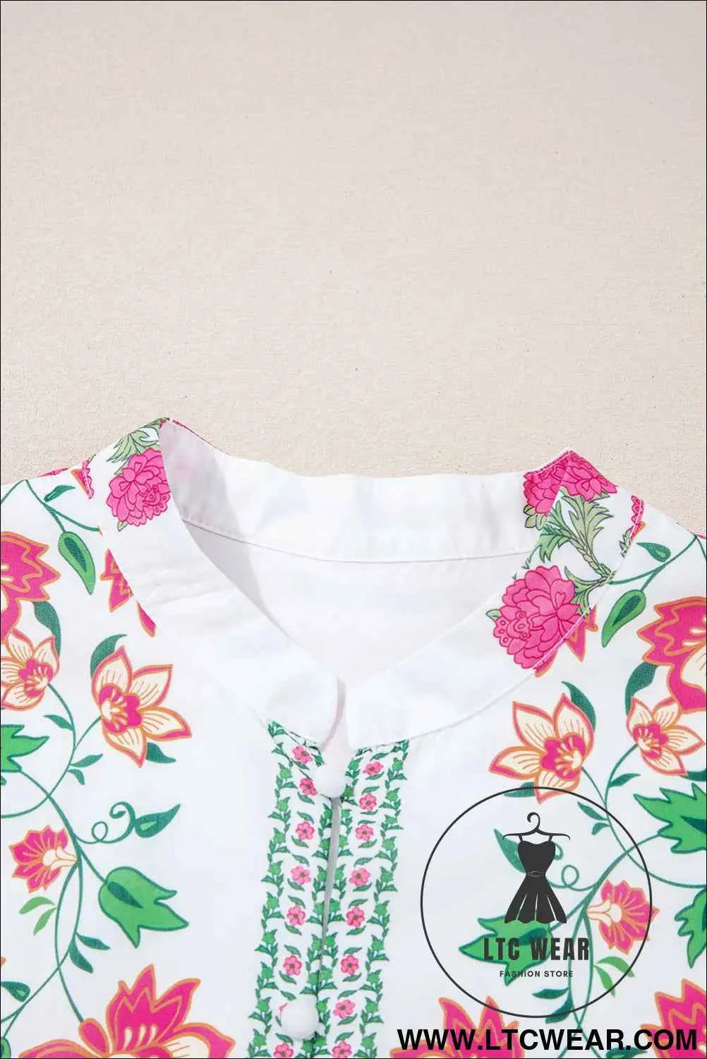 White Floral Embroidered 3/4 Sleeve Tiered Maxi Dress