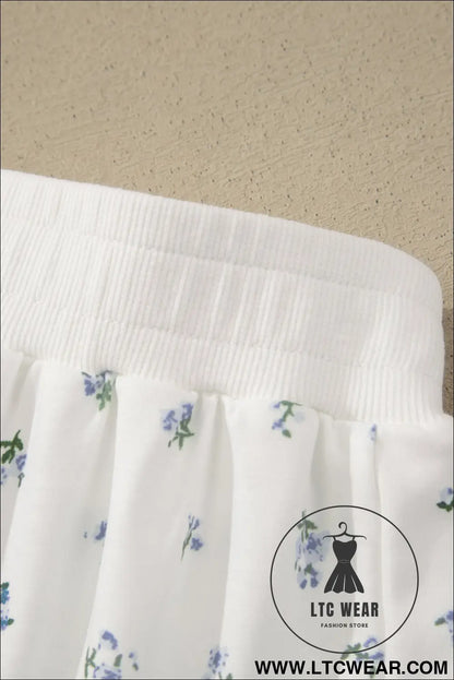White Floral Print Half Zip Top Matching Short Set - L.T.C Wear Online Fashion Store