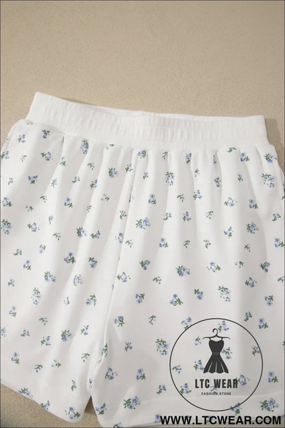 White Floral Print Half Zip Top Matching Short Set - L.T.C Wear Online Fashion Store