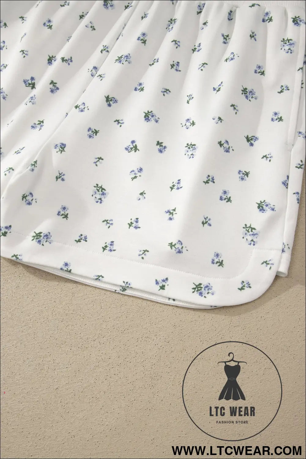 White Floral Print Half Zip Top Matching Short Set - L.T.C Wear Online Fashion Store