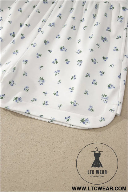 White Floral Print Half Zip Top Matching Short Set - L.T.C Wear Online Fashion Store