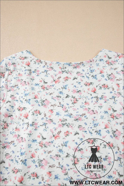 White Floral Print Slim Fit Square Neck Long Sleeve Top - L.T.C Wear Online Fashion Store