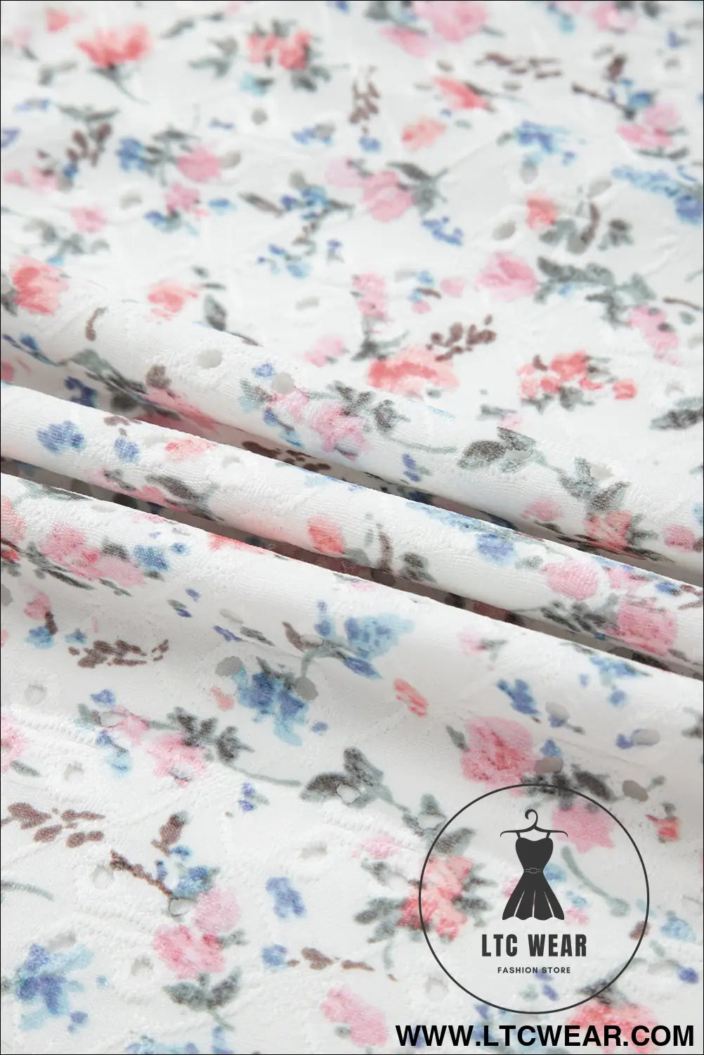 White Floral Print Slim Fit Square Neck Long Sleeve Top - L.T.C Wear Online Fashion Store