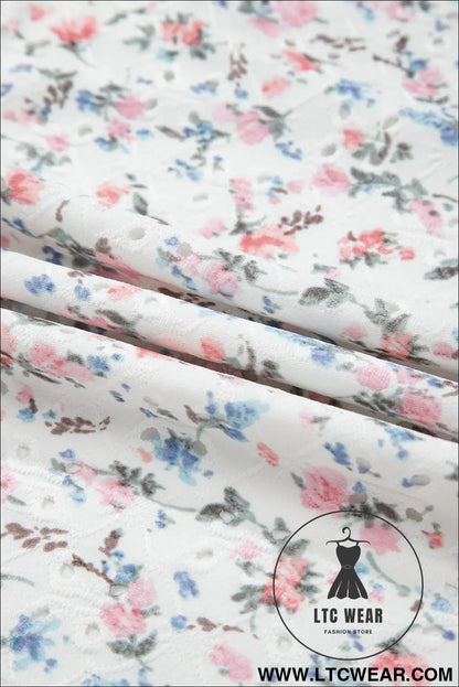 White Floral Print Slim Fit Square Neck Long Sleeve Top - L.T.C Wear Online Fashion Store