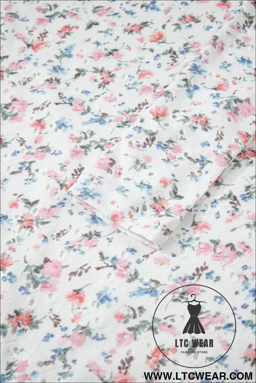 White Floral Print Slim Fit Square Neck Long Sleeve Top - L.T.C Wear Online Fashion Store