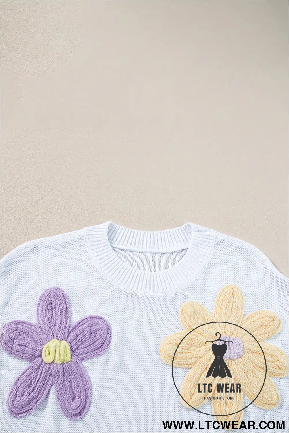 White flower patch knit round neck tee - tops & tees