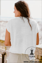 White flower patch knit round neck tee - tops & tees