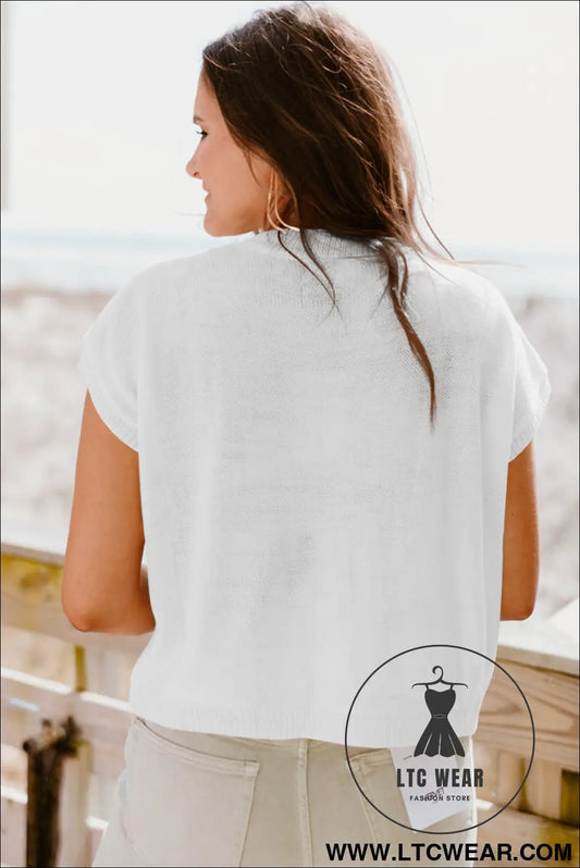 White flower patch knit round neck tee - tops & tees