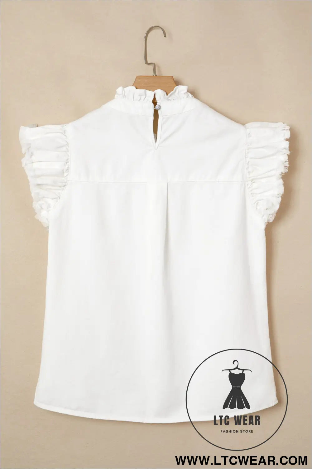 White frilled collar flutter sleeve denim top - tops & tees