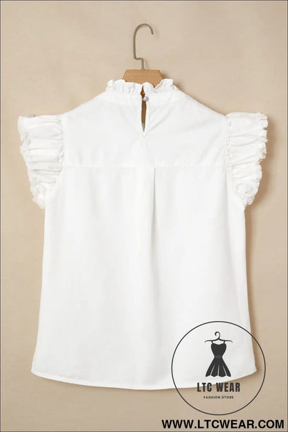 White frilled collar flutter sleeve denim top - tops & tees