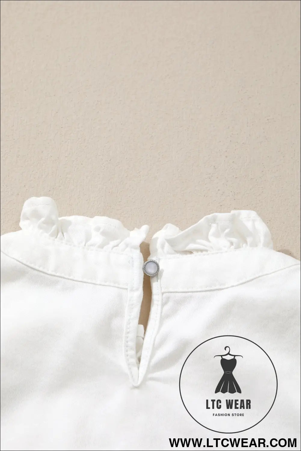 White frilled collar flutter sleeve denim top - tops & tees