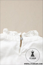White frilled collar flutter sleeve denim top - tops & tees