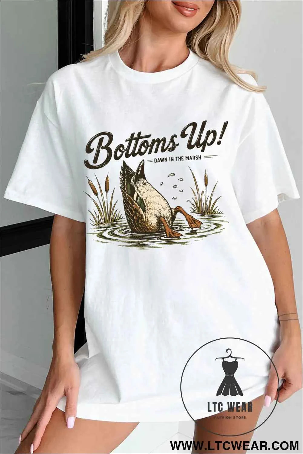 White Funny Duck Bottoms Up Graphic Tunic Tee