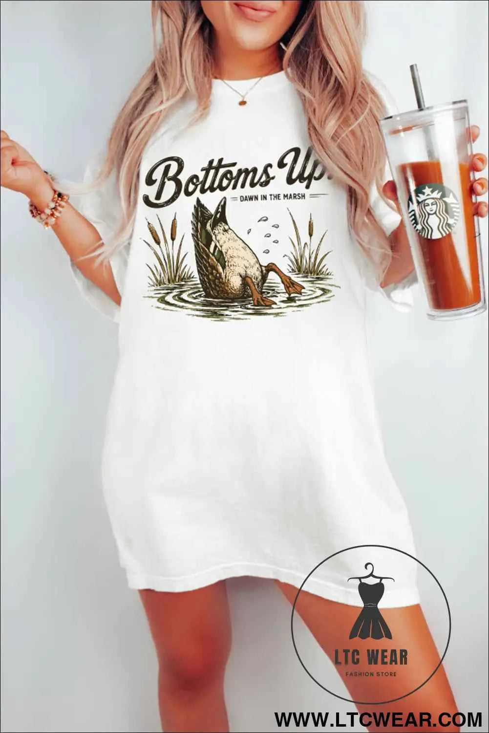 White Funny Duck Bottoms Up Graphic Tunic Tee