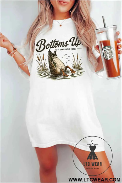 White Funny Duck Bottoms Up Graphic Tunic Tee