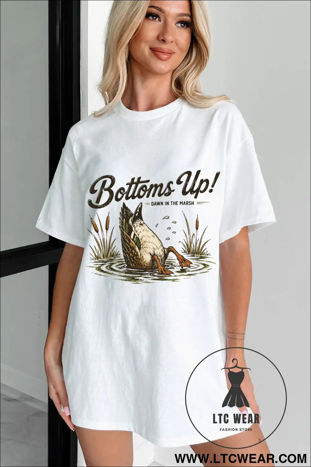White funny duck bottoms up graphic tunic tee - graphic tees