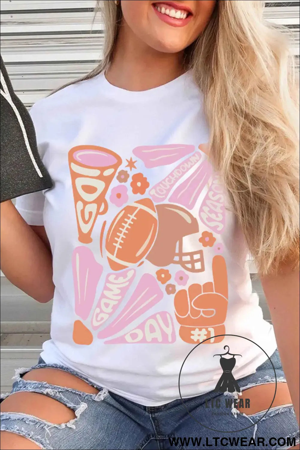 White Game Day Touchdown Season Graphic Tee