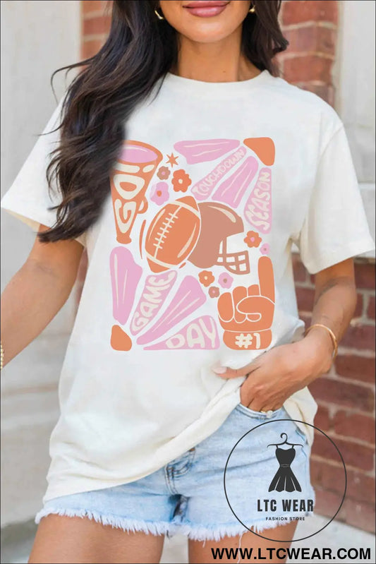 White Game Day Touchdown Season Graphic Tee