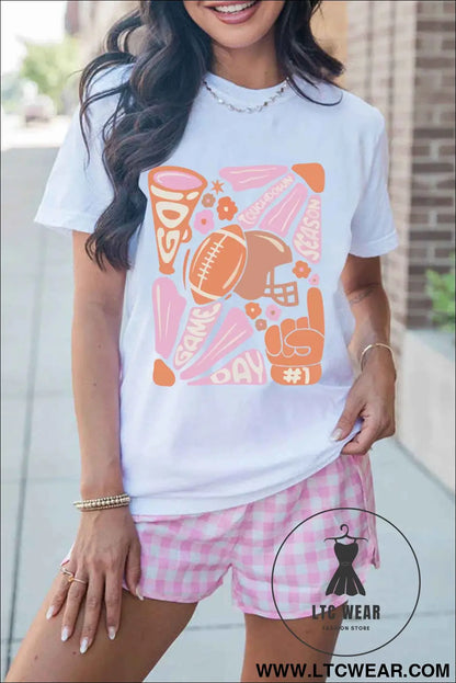 White Game Day Touchdown Season Graphic Tee