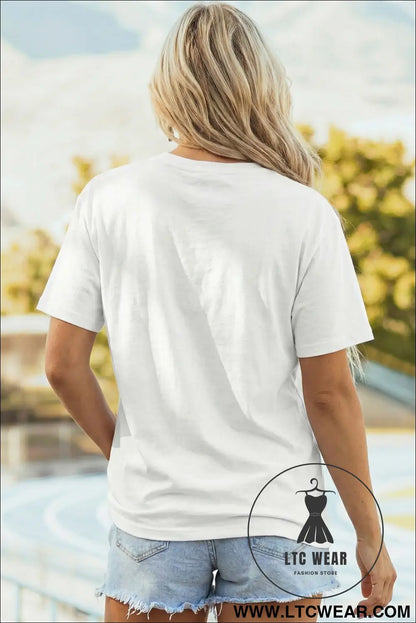 White glitter game day rugby printed short sleeve casual tee - graphic tees