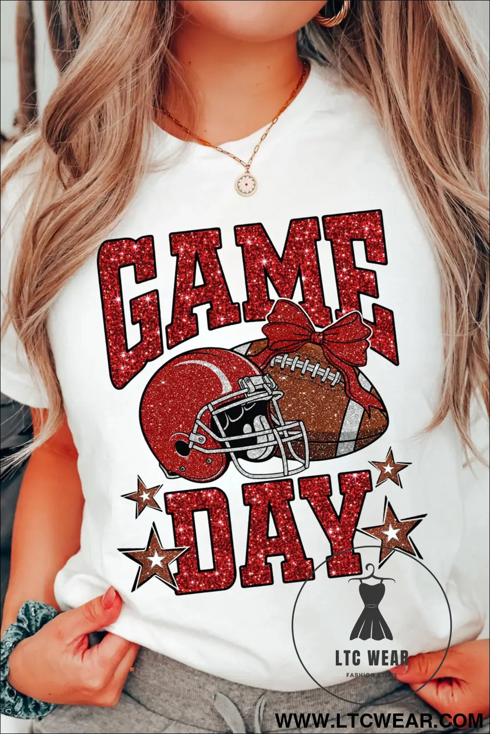White glitter game day rugby printed short sleeve casual tee - graphic tees