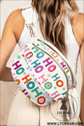 White ho ho ho print double zip crossbody bag - white / one size / 95% pu + 5% alloy - crossbody bags