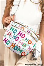 White ho ho ho print double zip crossbody bag - white / one size / 95% pu + 5% alloy - crossbody bags