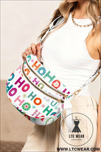 White ho ho ho print double zip crossbody bag - white / one size / 95% pu + 5% alloy - crossbody bags