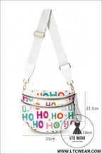 White ho ho ho print double zip crossbody bag - white / one size / 95% pu + 5% alloy - crossbody bags