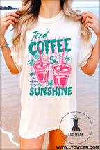 White iced coffee sunshine vacation graphic tunic t shirt - white / l / 95% cotton + 5% elastane - graphic tees