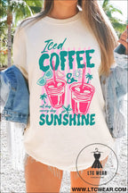 White iced coffee sunshine vacation graphic tunic t shirt - graphic tees