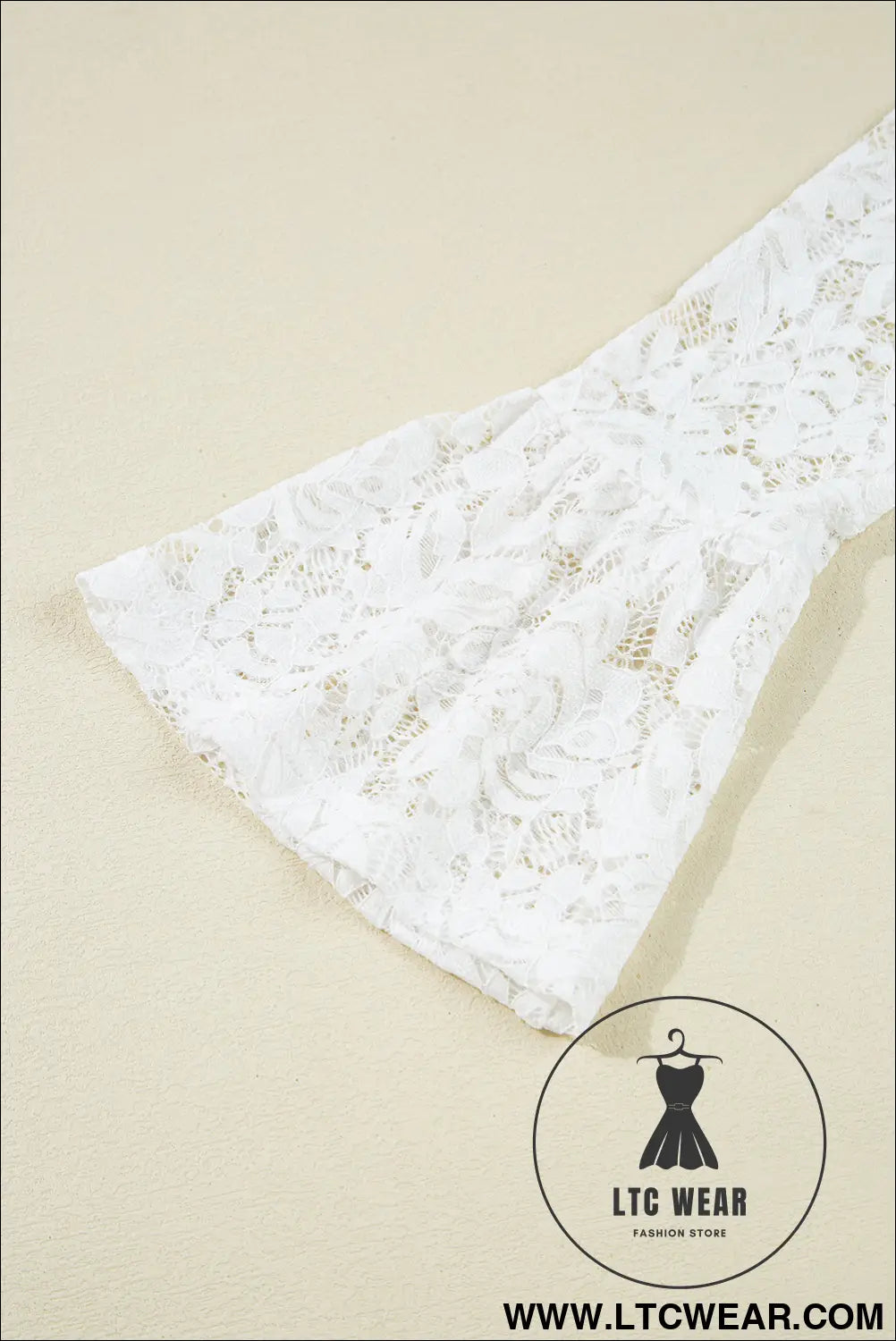 White Lace Crochet Bell Sleeve Mock Neck Blouse - L.T.C Wear Online Fashion Store