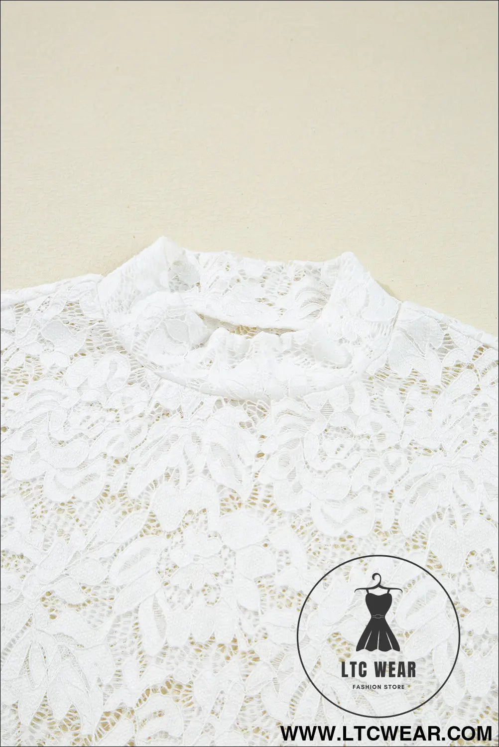 White Lace Crochet Bell Sleeve Mock Neck Blouse - L.T.C Wear Online Fashion Store