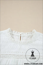 White lace neck flutter sleeve eyelet blouse - 15%