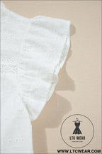 White lace neck flutter sleeve eyelet blouse - 15%