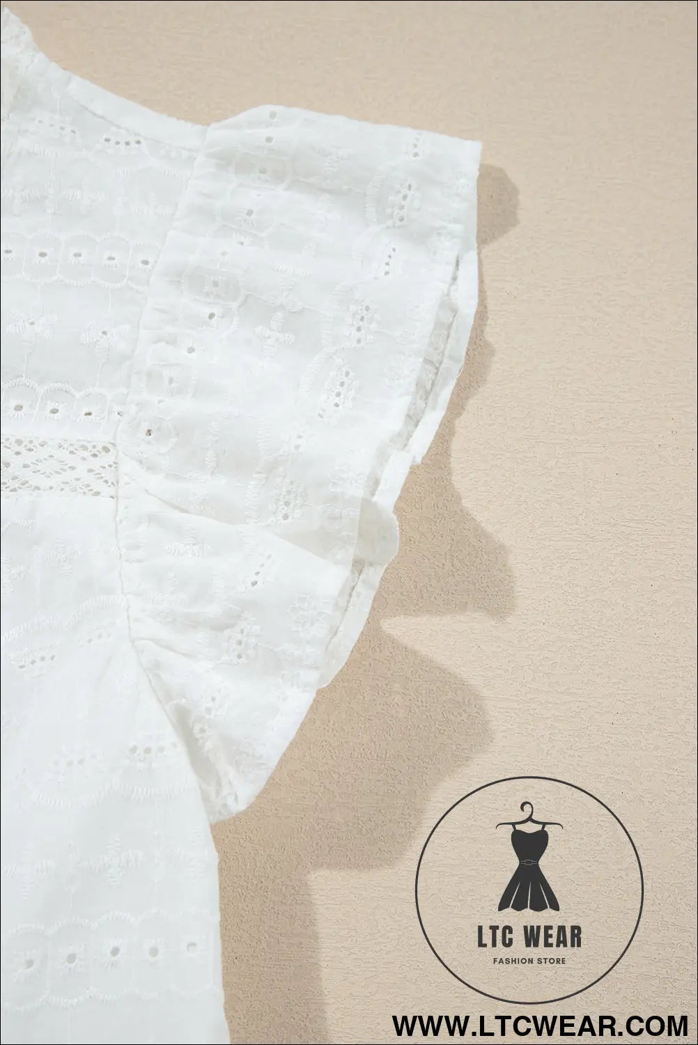 White lace neck flutter sleeve eyelet blouse - 15%