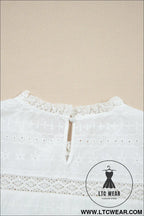 White lace neck flutter sleeve eyelet blouse - 15%