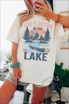 White life is better at the lake graphic tunic t shirt - graphic tees