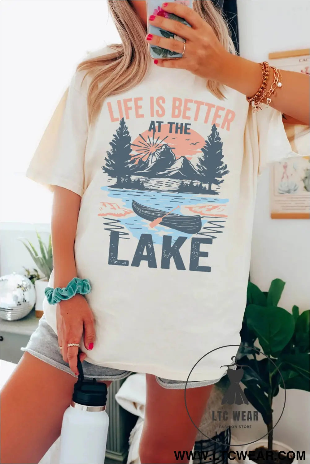 White life is better at the lake graphic tunic t shirt - graphic tees
