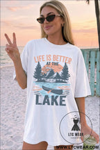 White life is better at the lake graphic tunic t shirt - graphic tees