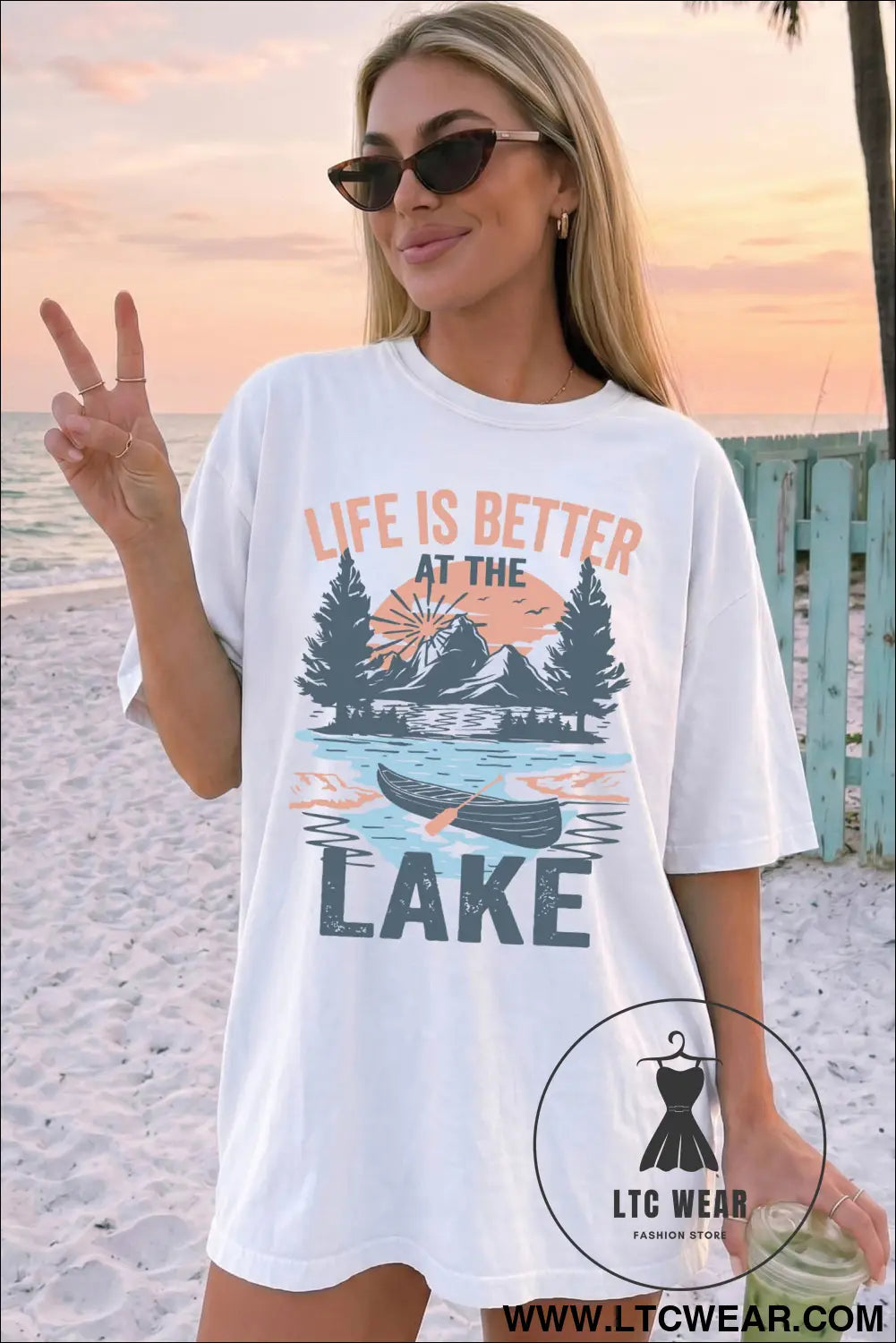 White life is better at the lake graphic tunic t shirt - graphic tees