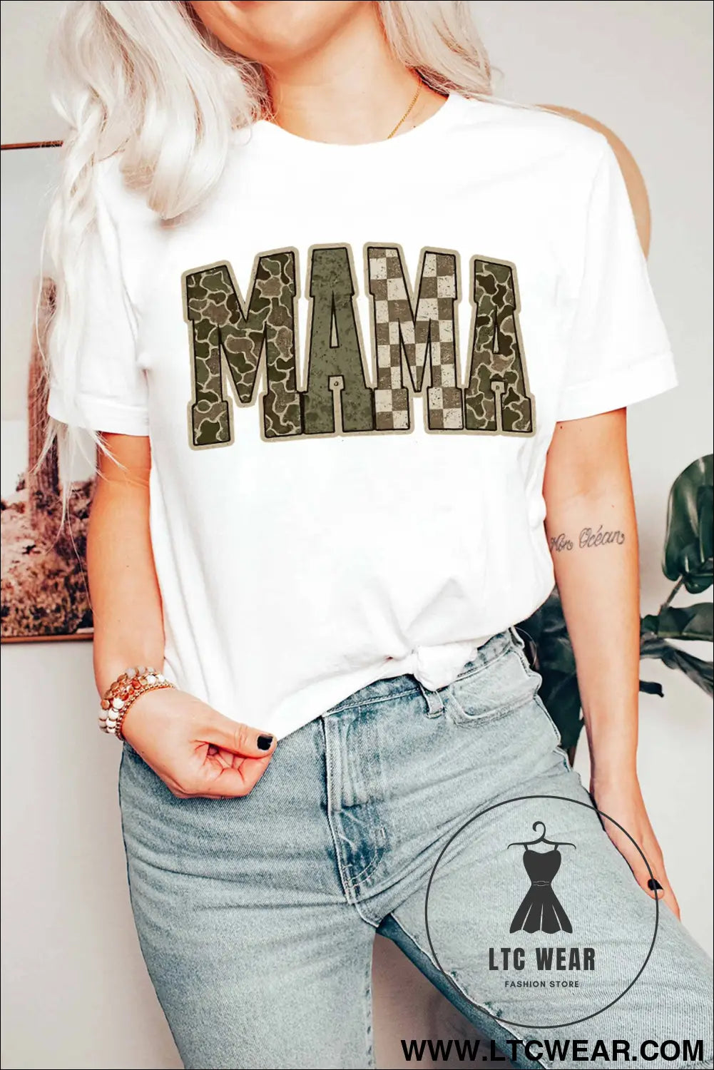White mama mixed pattern lettering t shirt - white / 2xl / 62% polyester + 32% cotton + 6% elastane - graphic tees