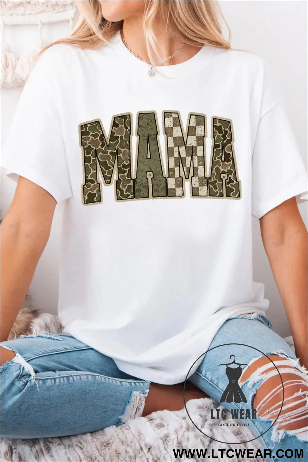 White mama mixed pattern lettering t shirt - graphic tees