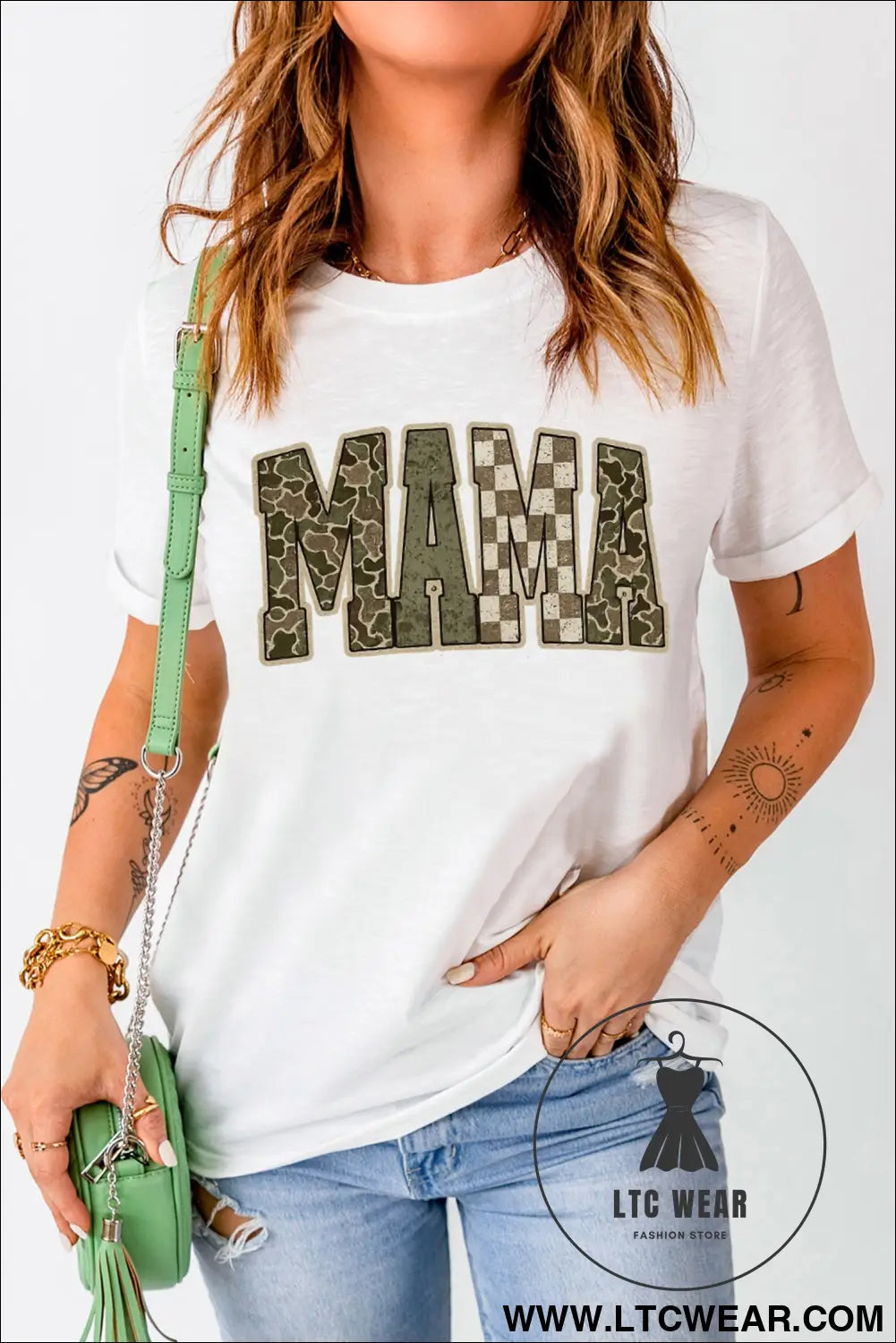 White mama mixed pattern lettering t shirt - graphic tees